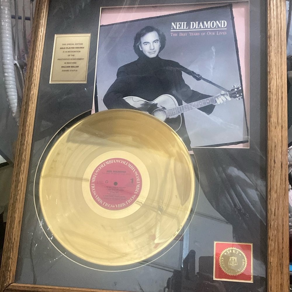 Gold plated Neil diamond album with notary